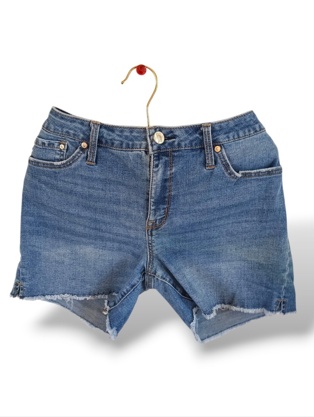 Seven7 Blue Denim Cutoff Shorts with Frayed Hem Casual Summer Bottoms Med Wash